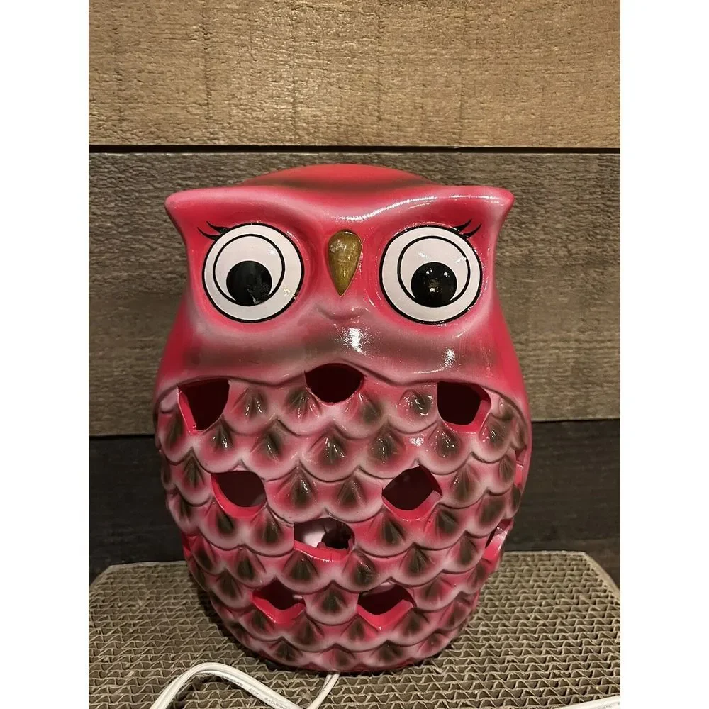 Vintage Red Owl Accent Table‎ Lamp Ceramic 8